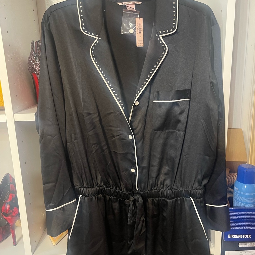 Victoria's Secret Black and White Satin Pajama Romper